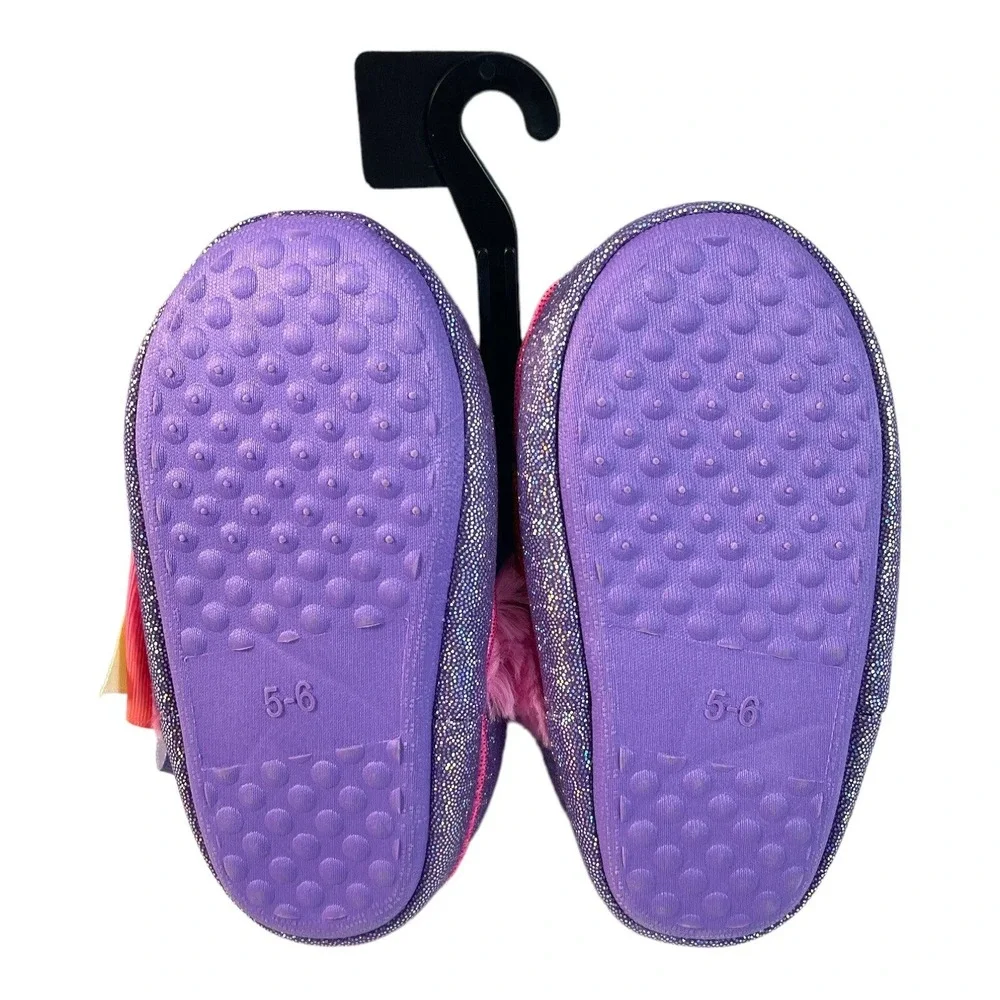 JoJo Siwa Rainbow Star Glitter Slippers Toddler 7/8 Pink Multi New Faux Fur Bows